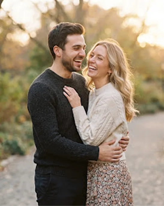 Laughing couple in forest